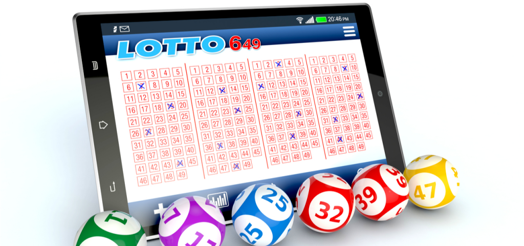 Image of Ipad with lotto screen and real lotto balls 